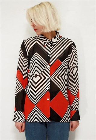 VINTAGE 90' AMAZING BEAUTIFUL GEOMETRIC WHITE SHIRT