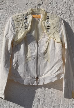 Vintage cream white chic embellishd flared jacket.