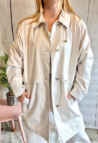 VINTAGE CREAM LIGHTWEIGHT BUTTON MAC 80'S TRENCH COAT