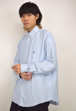 VINTAGE 90S POLO RALPH LAUREN BLUE TEXTURED SHIRT