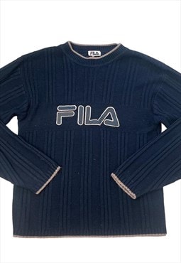 Vintage Y2k Fila Knitted Jumper Sweatshirt Navy Blue Sporty