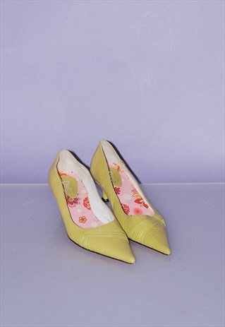 90'S VINTAGE SUMMER KITTEN HEEL SHOES IN APPLE GREEN