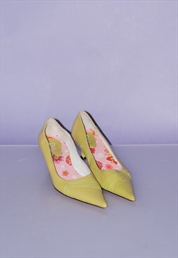90's Vintage summer kitten heel shoes in apple green