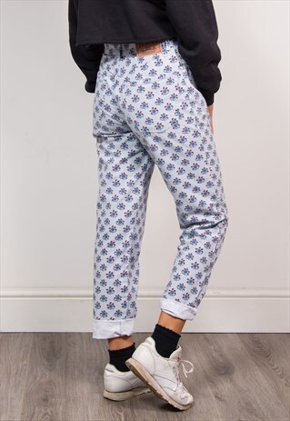 VINTAGE 90'S BLUE PINSTRIPE FLORAL HIGH WAIST MOM JEANS