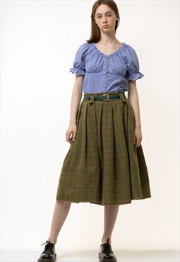 Vintage Woman Winter Wool Midi A Line Pleated Skirt 5527