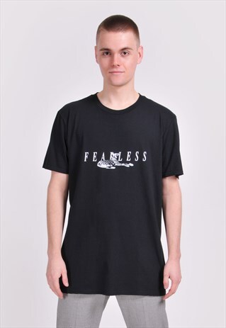 BLACK FEARLESS GRAPHIC SHORT SLEEVED T-SHIRT - RELAXED FIT
