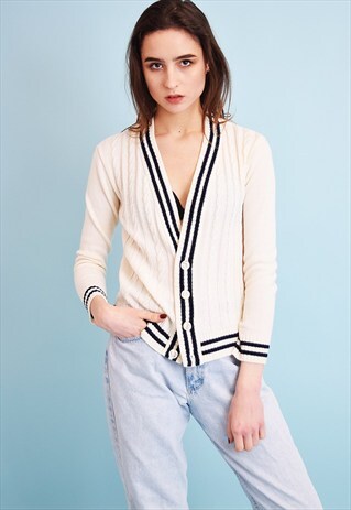 90'S RETRO NEUTRAL NAUTICAL KNITTED CARDIGAN TOP