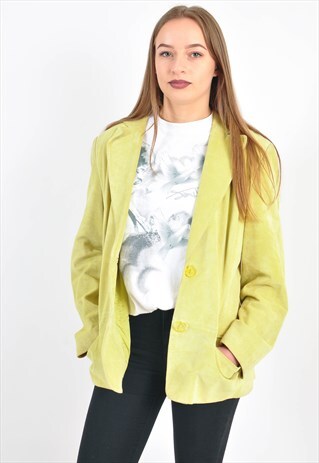 VINTAGE BETTY BARCLAY SUEDE LEATHER BLAZER JACKET IN GREEN