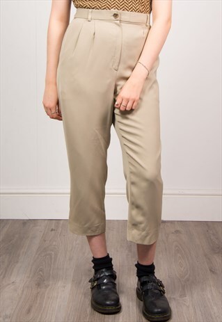 VINTAGE 90'S CREAM HIGH WAIST CROPPED LEG TROUSERS