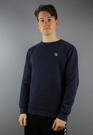 VINTAGE FILA SWEATSHIRT IN NAVY WITH EMBROIDERED LOGO.