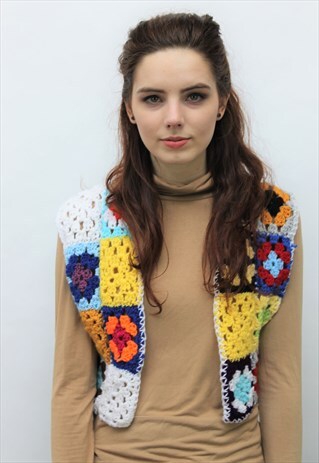 VINTAGE 1970S MULTICOLOURED CROCHETED WAISTCOAT