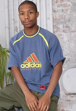 VINTAGE ADIDAS EQUIPMENT BIG LOGO T-SHIRT BLUE
