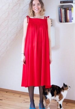 Bright red sleeveless long A line dress