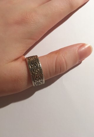 WOMENS RETRO VINTAGE RING AZTEC BOHO BAND 925 SILVER RING