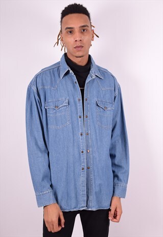 MENS VINTAGE DENIM SHIRT XXL BLUE 90'S
