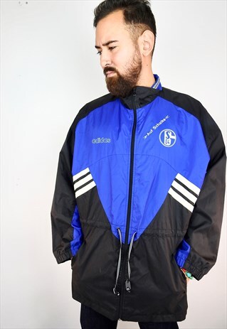 90S BLACK & BLUE ADIDAS LONG WINDBREAKER JACKET