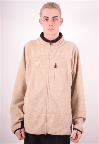 FILA MENS VINTAGE FLEECE JACKET XL BEIGE 90S