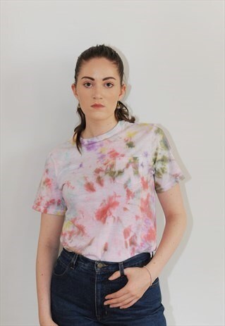 WOMENS REWORKED TIE DYE TSHIRT COLOURFUL FESTIVAL TOP