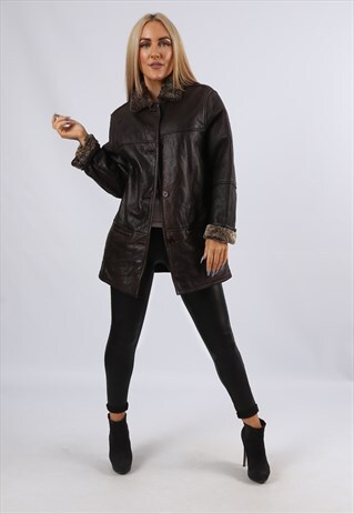 VINTAGE SHEEPSKIN LEATHER SHEARLING COAT SHORT UK 10 S (J4C)