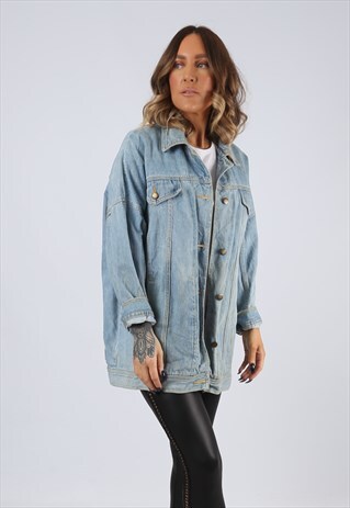 DENIM JACKET OVERSIZED FITTED VINTAGE LONGLINE UK 16 (GJ3E)
