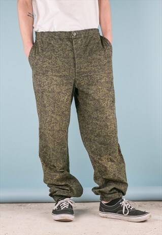 VINTAGE CAMO CARGO TROUSERS MILITARY GREEN