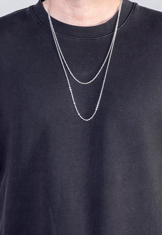 54 FLORAL DOUBLE LAYER NECKLACE CHAIN - SILVER
