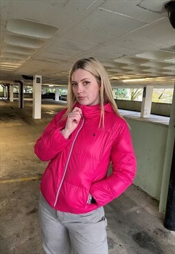 Vintage Ralph Lauren Embroidered Pink Hooded Puffer Coat
