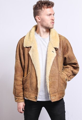 VINTAGE LEATHER AVIATOR FLEECE JACKET