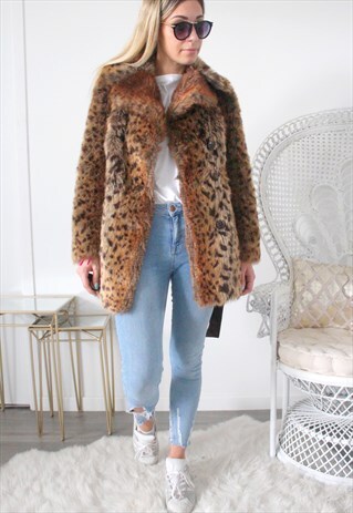 VINTAGE COAT FAUX FUR LEOPARD PRINT