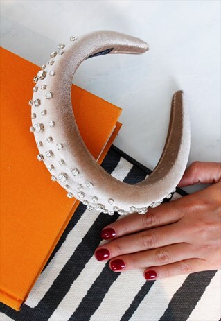 PINK VELVET DIAMANTE PADDED ALICE HEAD BAND