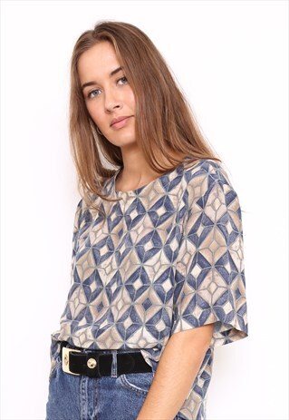 VINTAGE 90S SILK BLUE PRINT TOP
