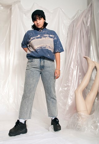 VINTAGE LEE JEANS 80S ACID WASH CROP BOYFRIEND DENIM PANTS