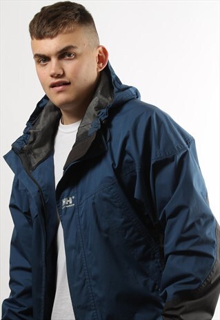 VINTAGE HELLY HANSEN BLUE & GREY RAIN COAT