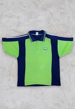 Vintage Adidas Polo Shirt Green Blue Striped XXL
