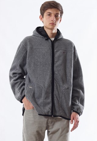 VINTAGE NIKE PILE JACKET 90S GREY BIG LOGO FUL ZIP