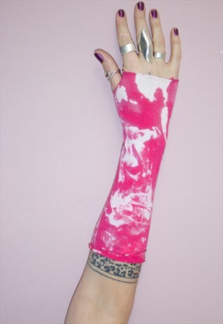 PINK NEON BLEACHED GLOVE WRIST WARMER GRUNGE PARTY RAVE