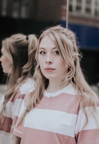 SHORT SLEEVE STRIPED T-SHIRT IN DULLED PINK AND WHITE