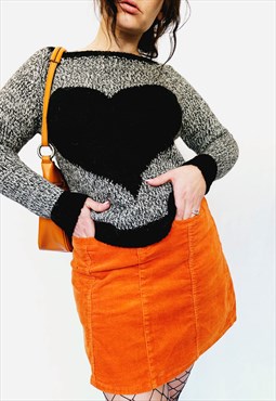 90s vintage grey minimalist jazzy knit heart pattern sweater