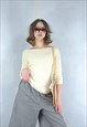 VINTAGE Y2K CROCHET SHORT KNITTED FLUFFY JUMPER IN YELLOW