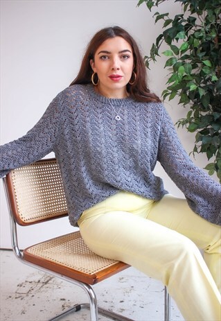 VINTAGE 90S HOLEY KNIT JUMPER IN GREY