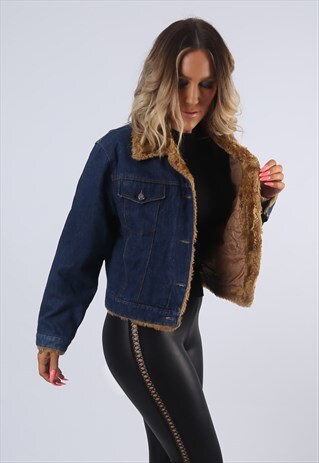 DENIM JACKET OVERSIZED LINED SHERPA COLLAR UK 14 (EADC)