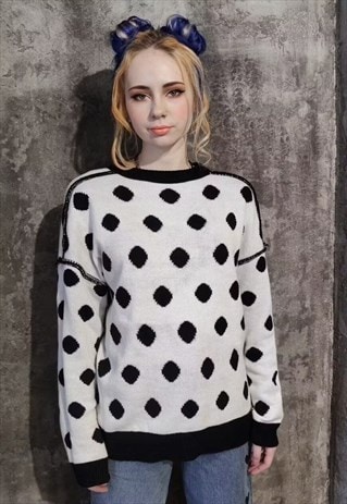 Reversible polka dot sweater dot knit jumper in white black