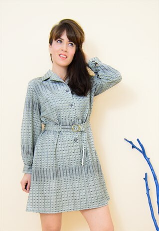 VINTAGE 70S SILVER ABSTRACT MINI SECRETARY DRESS