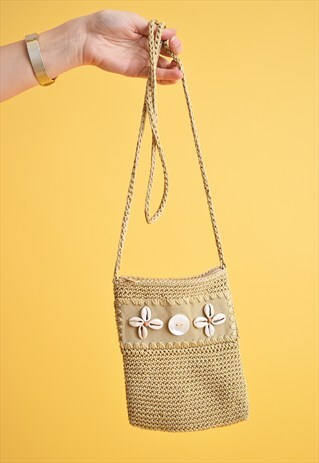 90'S RETRO BOHO FESTIVAL CROXHET & FAUX SUEDE PETITE BAG