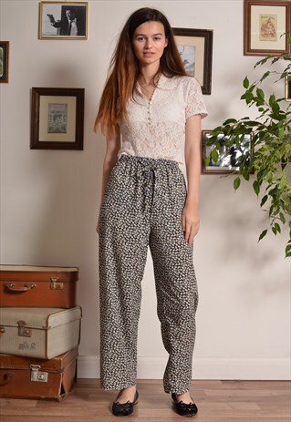 VINTAGE 80S FLORAL PATTERNED CHIFFON ELASTICATED WAIST