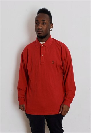 VINTAGE RED LONG SLEEVE TOMMY HILFIGER POLO SHIRT LARGE