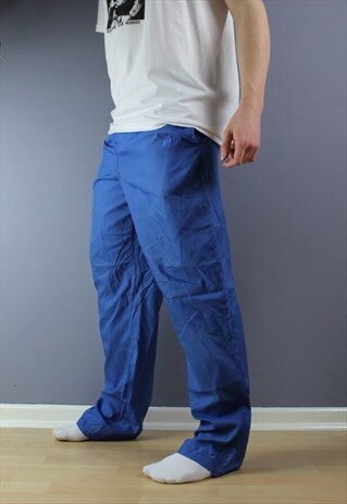 VINTAGE NIKE SILVER TAG NYLON JOGGERS IN BLUE WITH EMBOIDERY