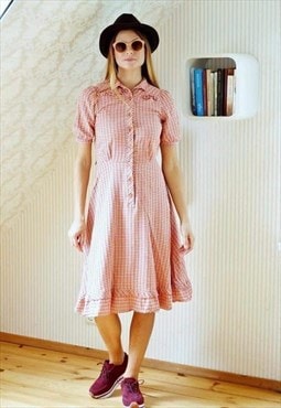 Pastel short sleeve cotton checked dress