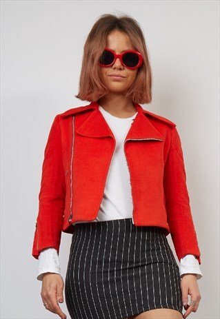 VINTAGE 70'S RED FELT BIKER JACKET