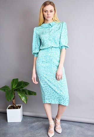 80'S RETRO BOHO ABSTRACT SHIMMER ELEGANT MIDI DRESS